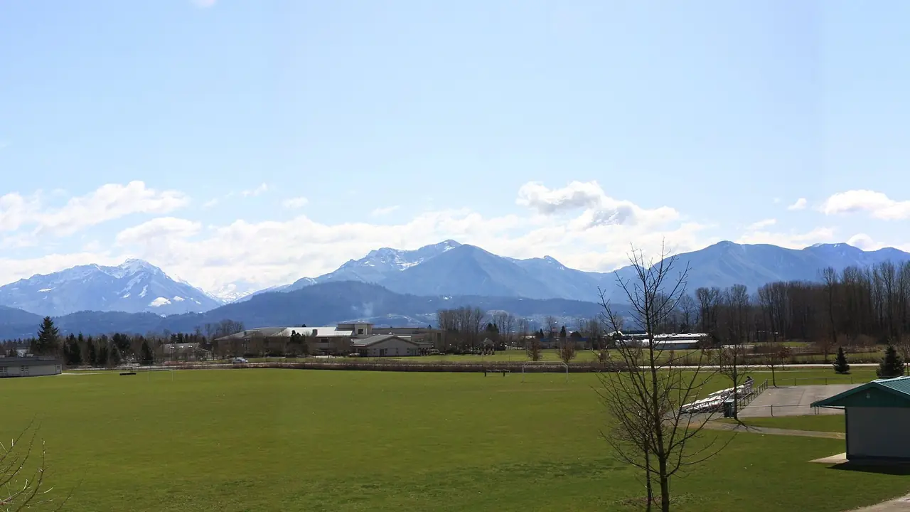Chilliwack, British Columbia, with the Fraser Valley mountains behind, the dairy and distribution city BC Freezer services for refrigeration