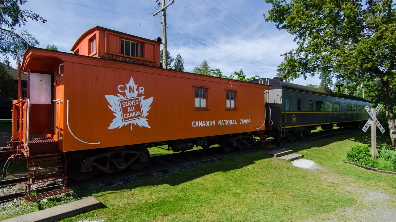 Heritage rail cars at the Fort Langley station in Langley Township, British Columbia, where BC Freezer services commercial refrigeration